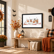 Halloween Ghost Dogs Wall Art Cute Costume Fall Howloween Seasonal Decor Print - Format: Black Framed Poster