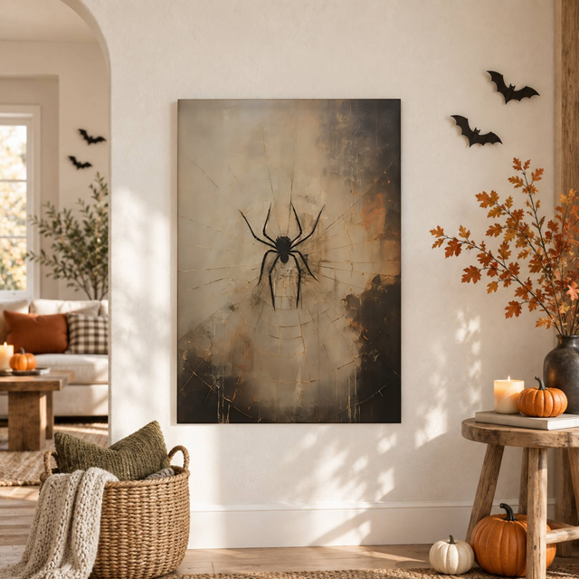 Halloween Spider Wall Art Printable Rustic Vintage Spider Seasonal Decor Poster Print - Format: Unframed Paper Poster