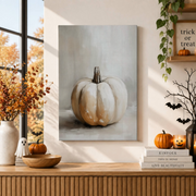 Halloween White Pumpkin Print Rustic Fall Wall Art Moody Autumn Farmhouse Decor - Format: Stretched Canvas