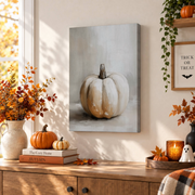 Halloween White Pumpkin Print Rustic Fall Wall Art Moody Autumn Farmhouse Decor - Format: Stretched Canvas