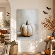 Halloween White Pumpkin Print Rustic Fall Wall Art Moody Autumn Farmhouse Decor - Format: Unframed Paper Poster