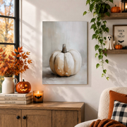 Halloween White Pumpkin Print Rustic Fall Wall Art Moody Autumn Farmhouse Decor - Format: Unframed Paper Poster