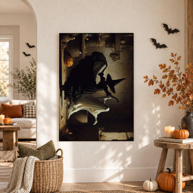 Halloween Witch Ghost Dancing Wall Art Rustic Vintage Spooky Seasonal Decor Poster - Format: Unframed Paper Poster