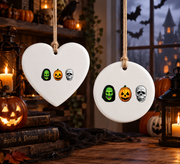 Halloween Witch Pumpkin Skull Ornament with Spooky Mask Design Glass Ornament - Material: Circle Ceramic Ornament