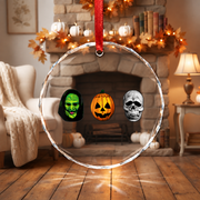 Halloween Witch Pumpkin Skull Ornament with Spooky Mask Design Glass Ornament - Material: Circle Glass Ornament