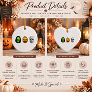 Halloween Witch Pumpkin Skull Ornament with Spooky Mask Design Glass Ornament - Material: Heart Ceramic Ornament