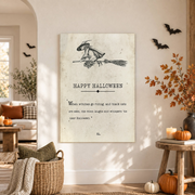 Happy Halloween Book Page Print Antique Style Witch Black Cat Seasonal Wall Art - Format: Unframed Paper Poster