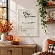 Happy Halloween Book Page Print Antique Style Witch Black Cat Seasonal Wall Art - Format: Unframed Paper Poster