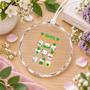 Happy St Patrick Dentist Tooth Irish Holiday Gift Glass Ornament - Material: Circle Glass Ornament