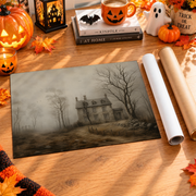 Haunted Chateau Wall Art Print Rustic Neutral Halloween Home Decor Artwork - Format: Rolled Canvas