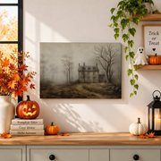Haunted Chateau Wall Art Print Rustic Neutral Halloween Home Decor Artwork - Format: Stretched Canvas