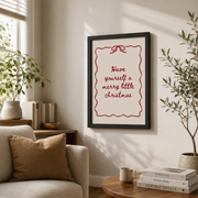Have Yourself A Merry Little Christmas Wall Art Coquette Bow Holiday Poster Cute Xmas Decor Trendy Print Unframed - Format: Black Framed Poster