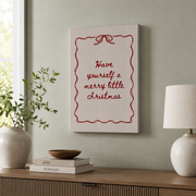 Have Yourself A Merry Little Christmas Wall Art Coquette Bow Holiday Poster Cute Xmas Decor Trendy Print Unframed - Format: Stretched Canvas