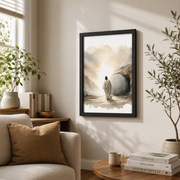 He Is Risen Christian Wall Art, Watercolor Jesus Resurrection Poster - Format: Black Framed Poster