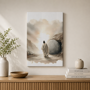 He Is Risen Christian Wall Art, Watercolor Jesus Resurrection Poster - Format: Stretched Canvas