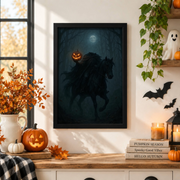 Headless Horseman Halloween Poster Pumpkin Lantern Gothic Horror Wall Art Decor Print - Format: Black Framed Poster