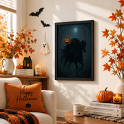 Headless Horseman Halloween Poster Pumpkin Lantern Gothic Horror Wall Art Decor Print - Format: Black Framed Poster