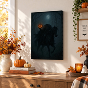 Headless Horseman Halloween Poster Pumpkin Lantern Gothic Horror Wall Art Decor Print - Format: Stretched Canvas