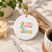 Heart Autism Awareness Ornament for Grandson Gift Glass Ornament - Material: Circle Ceramic Ornament