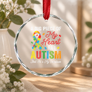 Heart Autism Awareness Ornament for Grandson Gift Glass Ornament - Material: Circle Glass Ornament