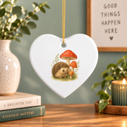 Hedgehog Mushroom Forest Nature Glass Ornament - Material: Heart Ceramic Ornament