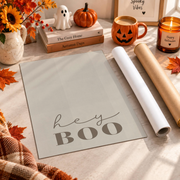 Hey Boo Halloween Print Neutral Fall Wall Art Cute Beige Seasonal Decor Poster - Format: Rolled Canvas
