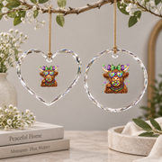 Highland Cow Coquette Bow Cute Farm Gift Glass Ornament - Material: Heart Glass Ornament