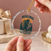 Hiking Is Walking With Snacks Bear Ceramic Ornament - Material: Circle Glass Ornament