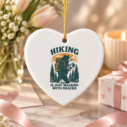 Hiking Is Walking With Snacks Bear Ceramic Ornament - Material: Heart Ceramic Ornament