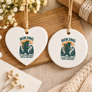 Hiking Is Walking With Snacks Bear Ceramic Ornament - Material: Heart Ceramic Ornament