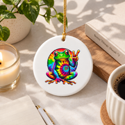 Hippie Frog Peace Sign Tie Dye Style Glass Ornament - Material: Circle Ceramic Ornament