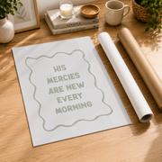 His Mercies Are New Christian Wall Art Bible Verse Coastal Granddaughter Green Minimalist Faith Poster - Format: Rolled Canvas