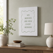 His Mercies Are New Christian Wall Art Bible Verse Coastal Granddaughter Green Minimalist Faith Poster - Format: Stretched Canvas