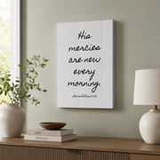 His Mercies Are New Every Morning Christian Wall Art Bible Verse Wall Art Trendy Apartment Decor Minimalist Wall Art Quote Wall Art, Modern Wall Decor, 12x18 UNFRAMED - Format: Stretched Canvas