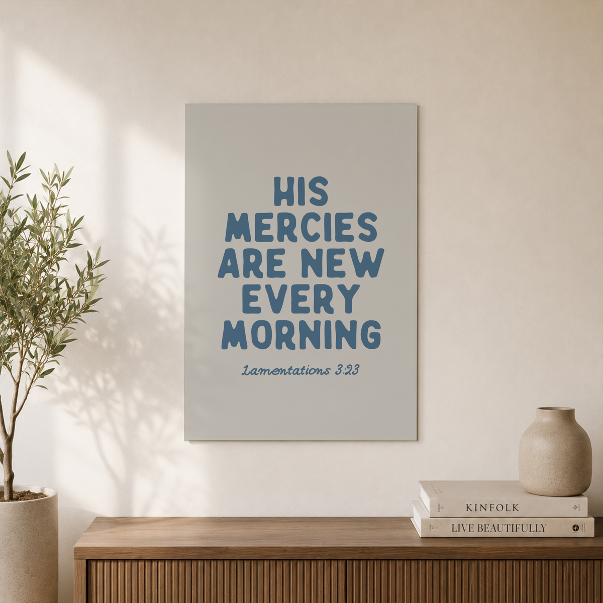 His Mercies Are New Every Morning Christian Wall Art Granddaughter Bible Verse Blue Coastal Decor - Format: Unframed Paper Poster
