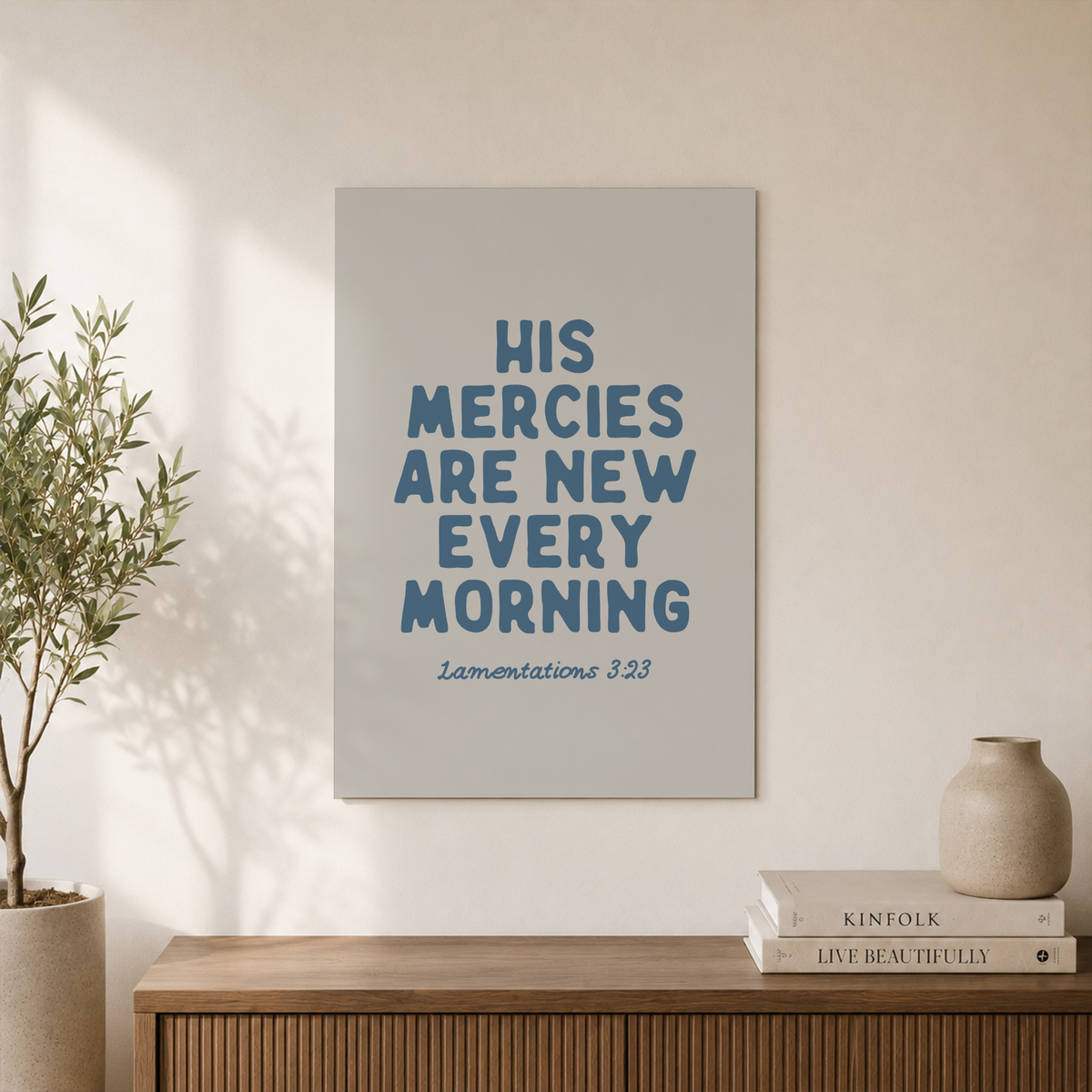 His Mercies Are New Every Morning Christian Wall Art Granddaughter Bible Verse Blue Coastal Decor - Format: Unframed Paper Poster