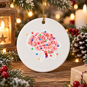 Holiday Brain Neurologist Nurse Christmas Glass Ornament - Material: Circle Ceramic Ornament