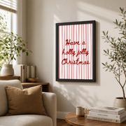 Holly Jolly Christmas Wall Art Cute Winter Poster Retro Stripe Holiday Decor Trendy Xmas Print Unframed - Format: Black Framed Poster