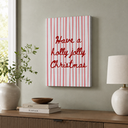 Holly Jolly Christmas Wall Art Cute Winter Poster Retro Stripe Holiday Decor Trendy Xmas Print Unframed - Format: Stretched Canvas
