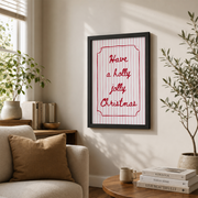 Holly Jolly Christmas Wall Art Whimsical Holiday Poster Retro Pink Stripe Winter Decor Unframed - Format: Black Framed Poster