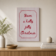 Holly Jolly Christmas Wall Art Whimsical Holiday Poster Retro Pink Stripe Winter Decor Unframed - Format: Stretched Canvas