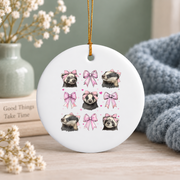 Honey Badger Coquette Bow Cute Animal Gift Glass Ornament - Material: Circle Ceramic Ornament
