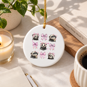 Honey Badger Coquette Bow Cute Animal Gift Glass Ornament - Material: Circle Ceramic Ornament