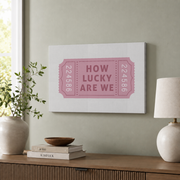 How Lucky Are We Wall Art Pink Cowgirl Poster Retro Ticket Western Trendy Dorm Room Decor - Format: Stretched Canvas
