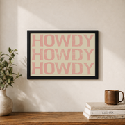 Howdy Cowgirl Wall Art Pink Coastal Western Poster Preppy Trendy Aesthetic Dorm Room Decor - Format: Black Framed Poster