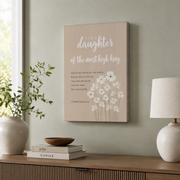 I Am A Daughter Of The King Bible Verse Wall Art, 2 Corinthians 6:18 Modern Christian Scripture Quote Daisy Girl Nursery Artwork Wall Art, Modern Wall Decor, 8x12 UNFRAMED - Format: Stretched Canvas