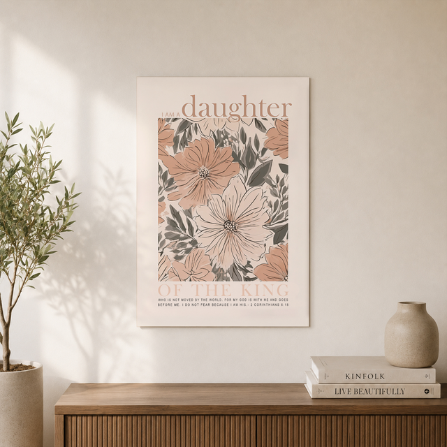 I Am A Daughter Of The King Bible Verse Wall Art, Boho Christian 2 Corinthians 6:18 Scripture Quote Baby Girl Nursery Poster Print Wall Art, Modern Wall Decor, 16x24 UNFRAMED - Format: Unframed Paper Poster