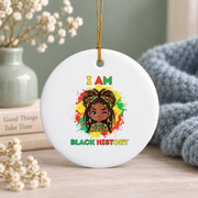 I Am Black History Afro Celebration Glass Ornament - Material: Circle Ceramic Ornament