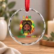 I Am Black History Afro Celebration Glass Ornament - Material: Circle Glass Ornament