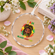 I Am Black History Afro Celebration Glass Ornament - Material: Circle Glass Ornament